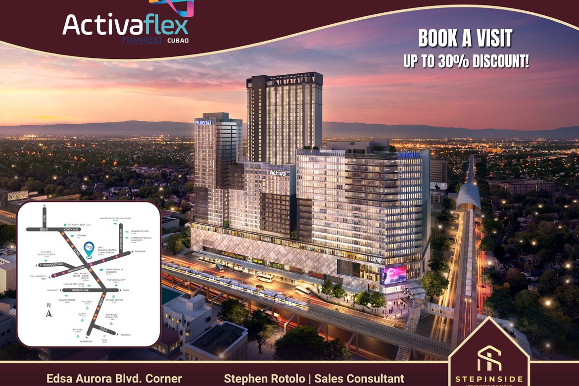 1 Bedroom Condo for Sale in Activa Flex, E. Rodriguez, Metro Manila near LRT-2 Araneta Center-Cubao