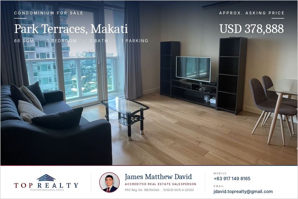 1 Bedroom Condo for Sale in Park Terraces, San Lorenzo, Makati City near MRT-3 Ayala